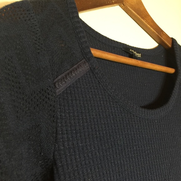 Lucky Brandy Navy Sheer Knit Fitted Top - Picture 3 of 6